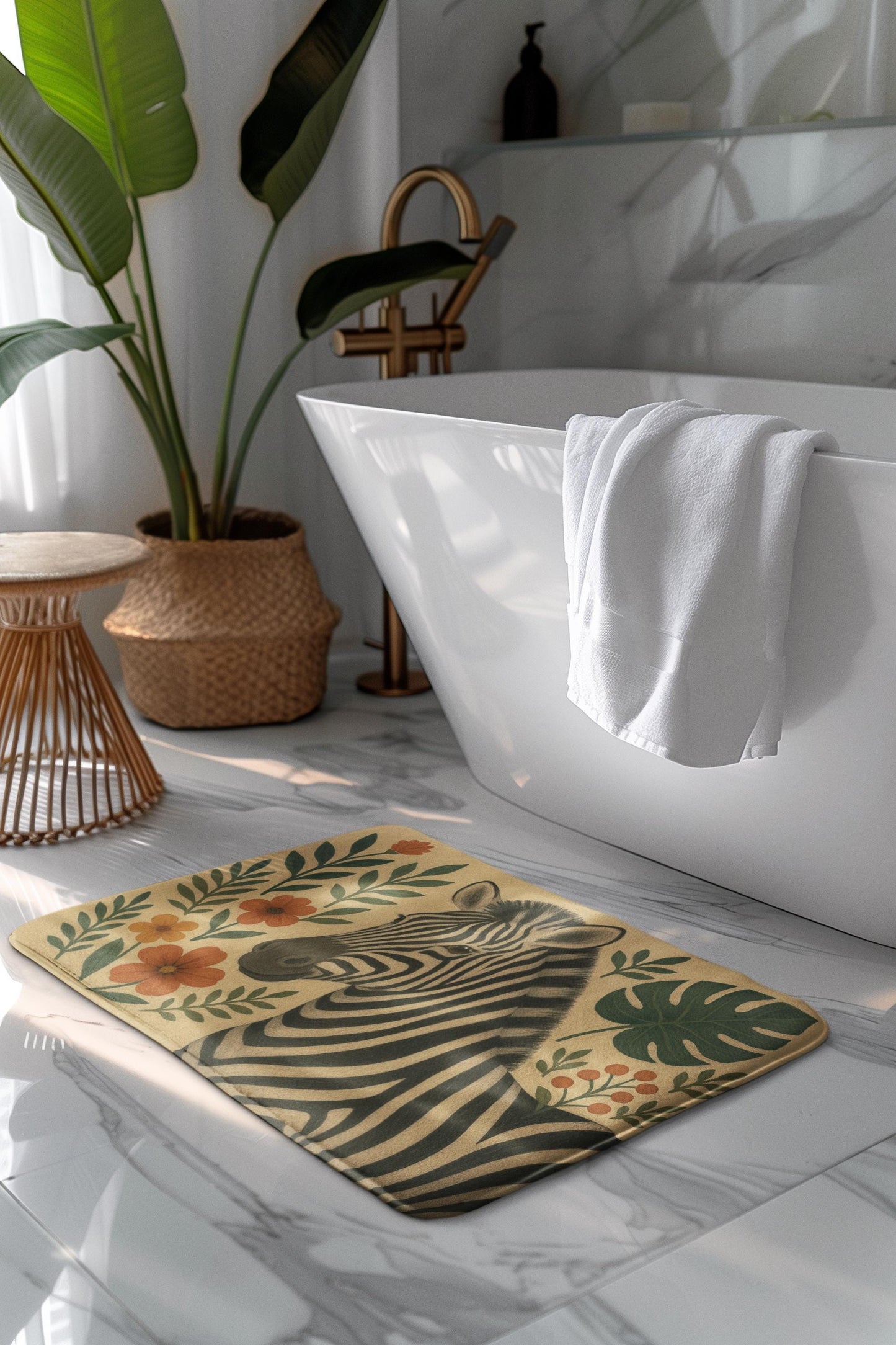 Zebra Bath Mat – Safari Animal Print Bathroom Rug
