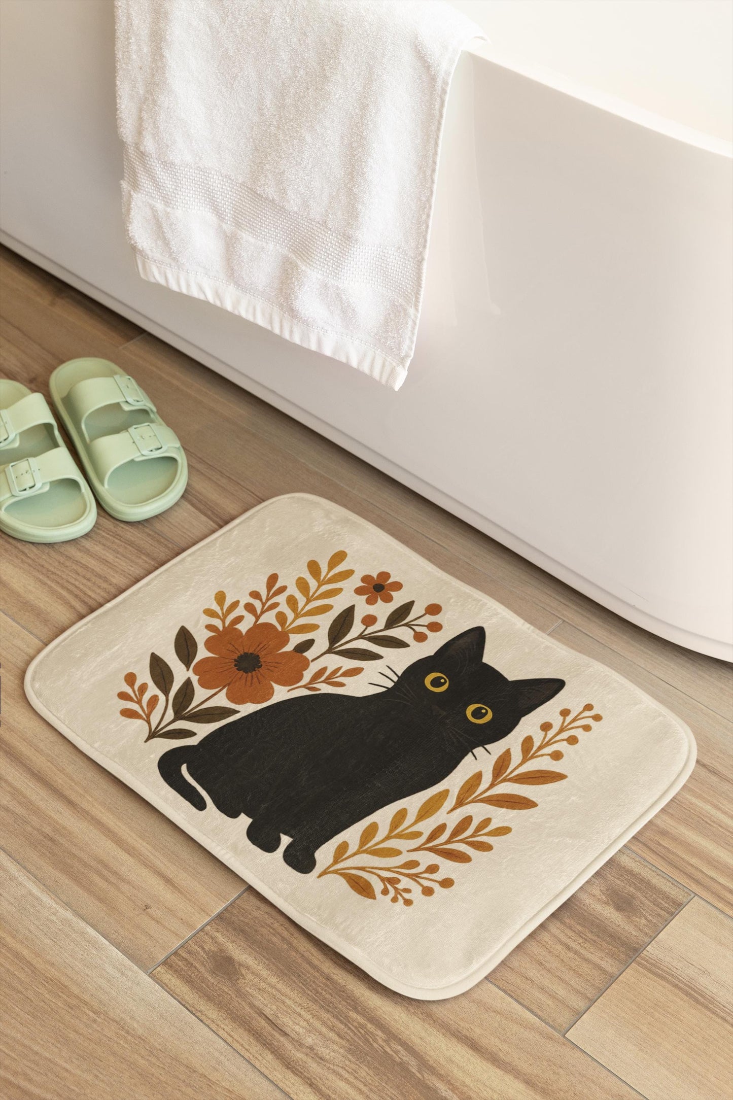 Black Cat Bath Mat – Cute Halloween Bathroom Rug for Cat Lovers