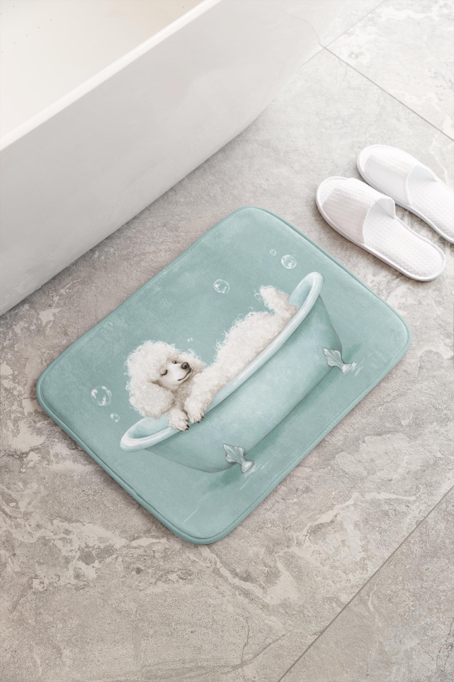 Poodle Bath Mat – Cute Dog Bathroom Rug, Pet Lover Gift