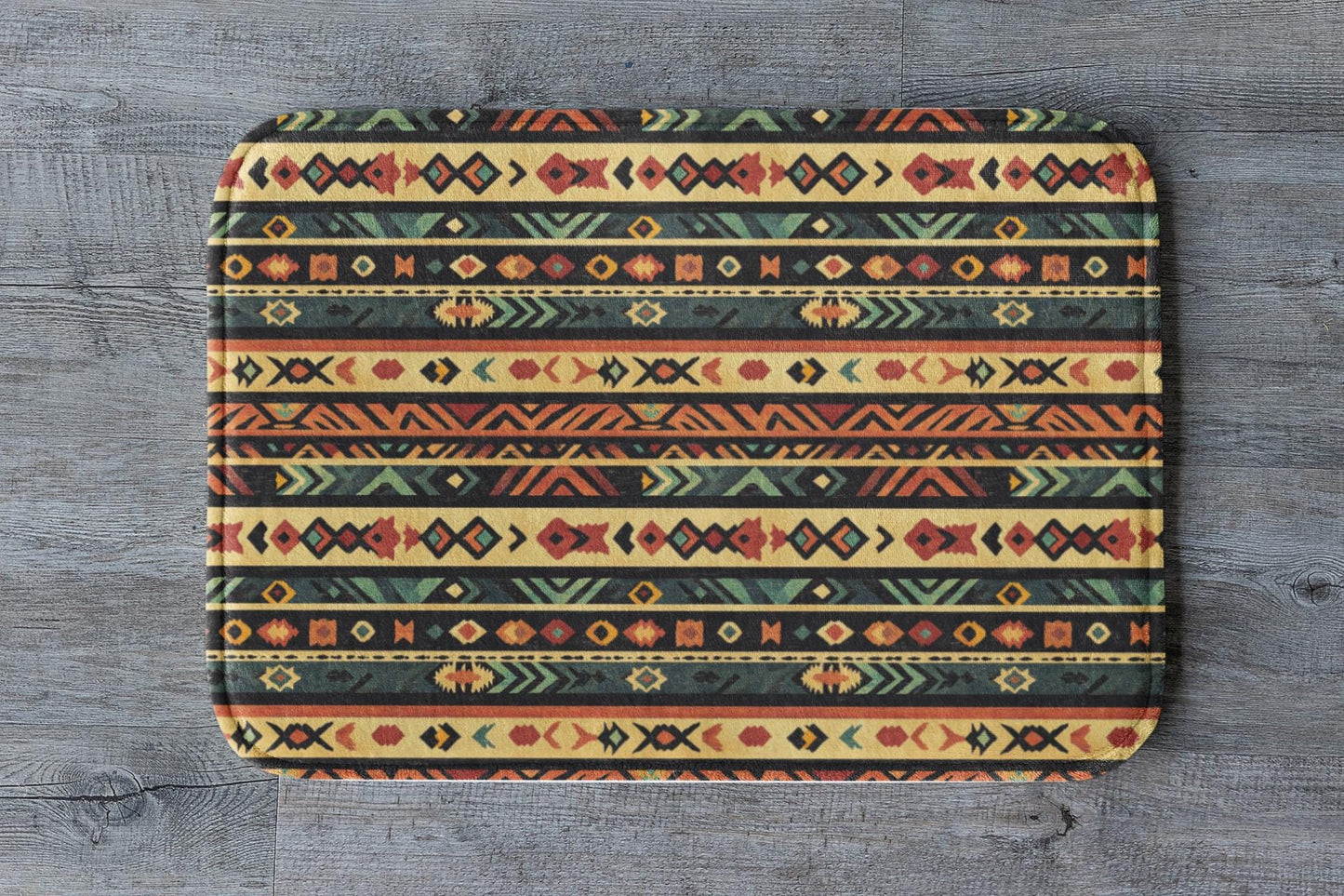 Southwestern Bath Mat – Rustic Boho Bathroom Rug with Tribal Pattern