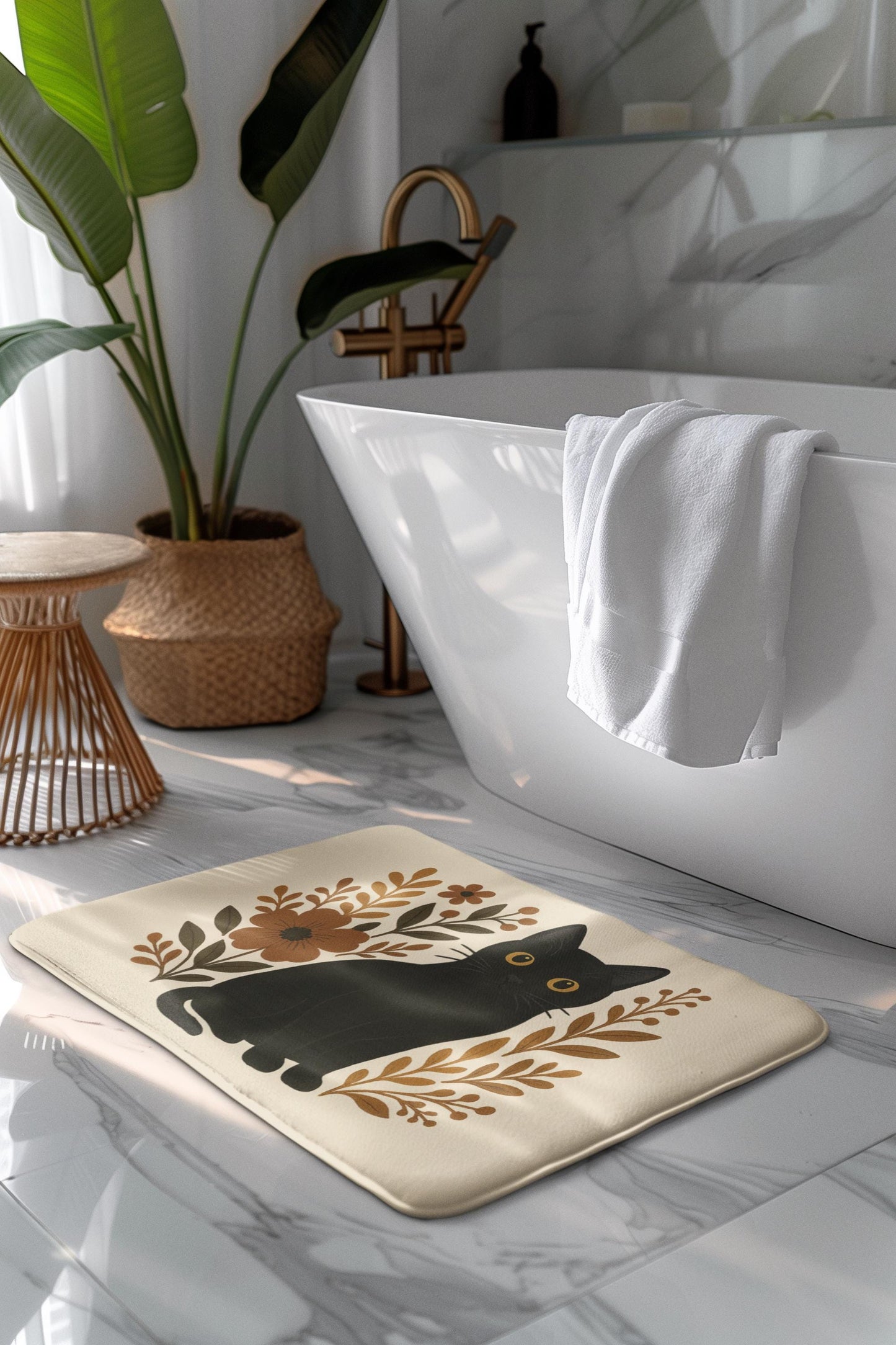 Black Cat Bath Mat – Cute Halloween Bathroom Rug for Cat Lovers