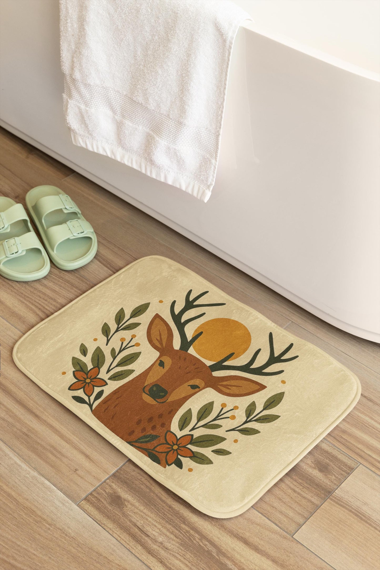 Deer Bath Mat – Rustic Woodland Bathroom Rug with Animal Design
