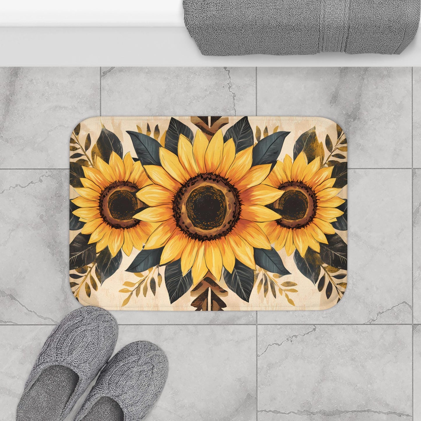 Sunflower Bath Mat – Rustic Farmhouse Bathroom Rug