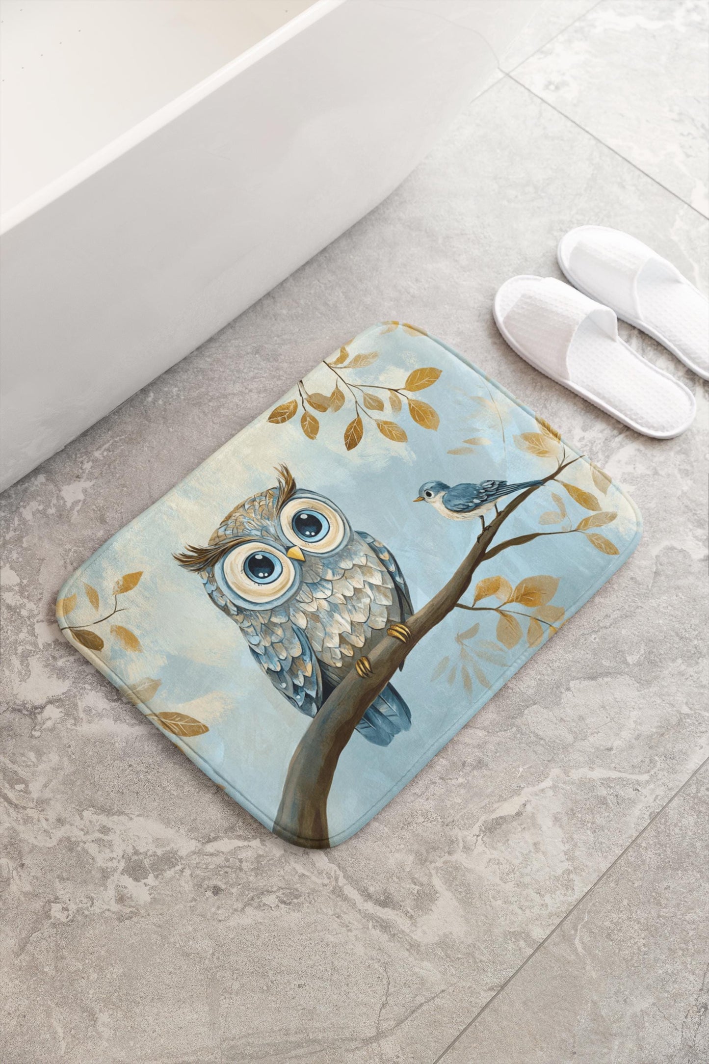 Owl Bath Mat – Woodland Bird Bathroom Rug, Cozy Animal Decor, Soft Non-Slip