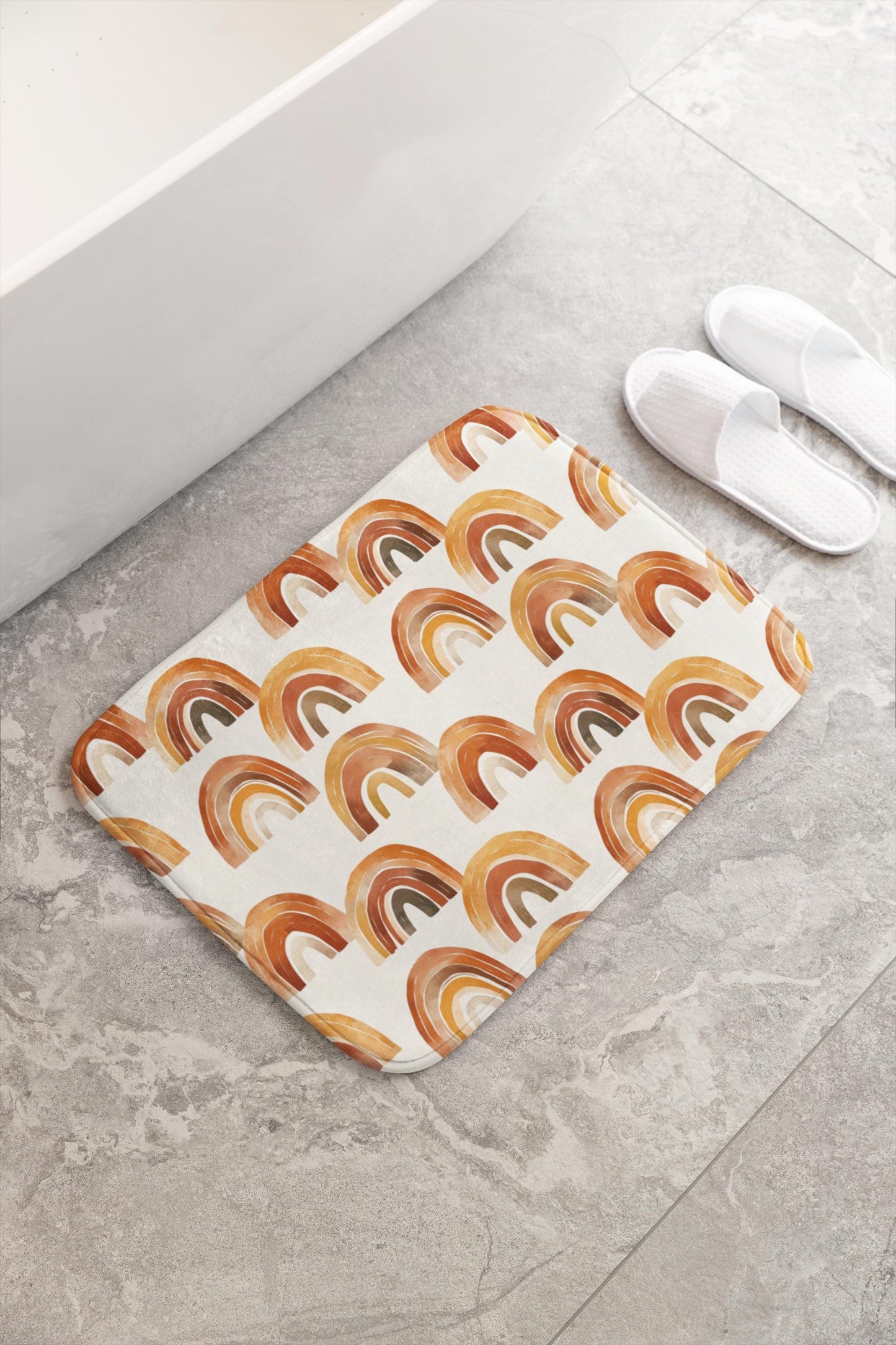 Terracotta Rainbow Bath Mat – Abstract Boho Bathroom Rug
