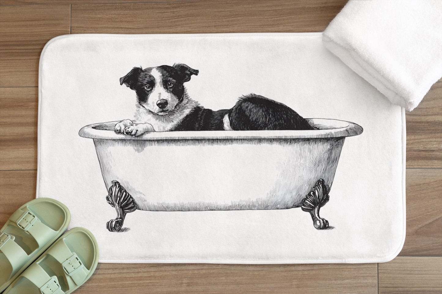 Dog Bath Mat – Black and White Pup Bathroom Rug