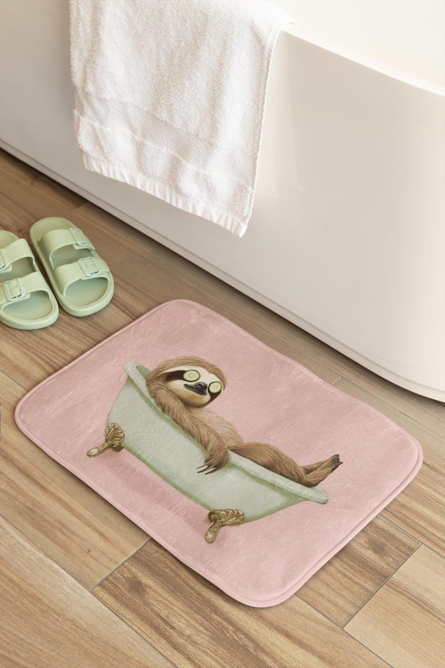 Sloth Bath Mat – Funny Animal Bathroom Rug, Self-Care Whimsical Decor & Gift