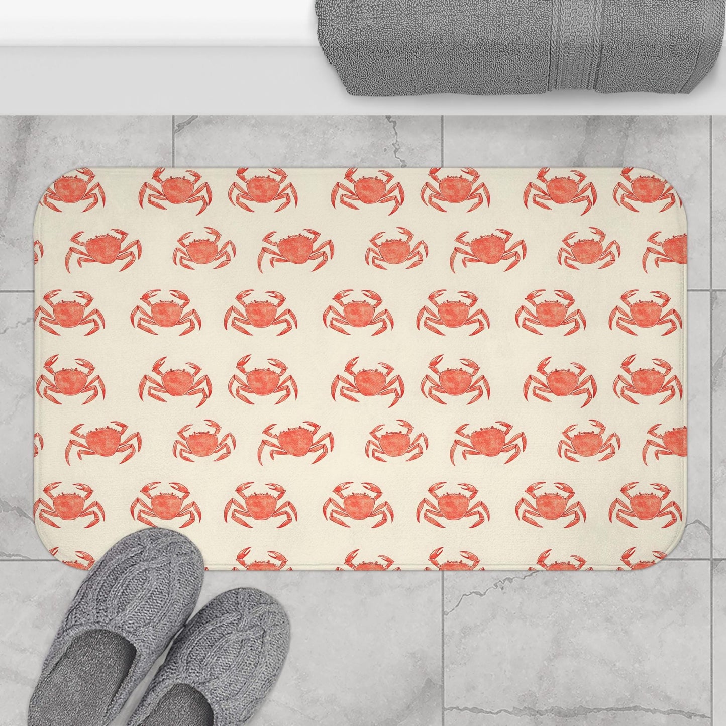 Funny Red Crab Bath Mat – Coastal Nautical Bathroom Rug