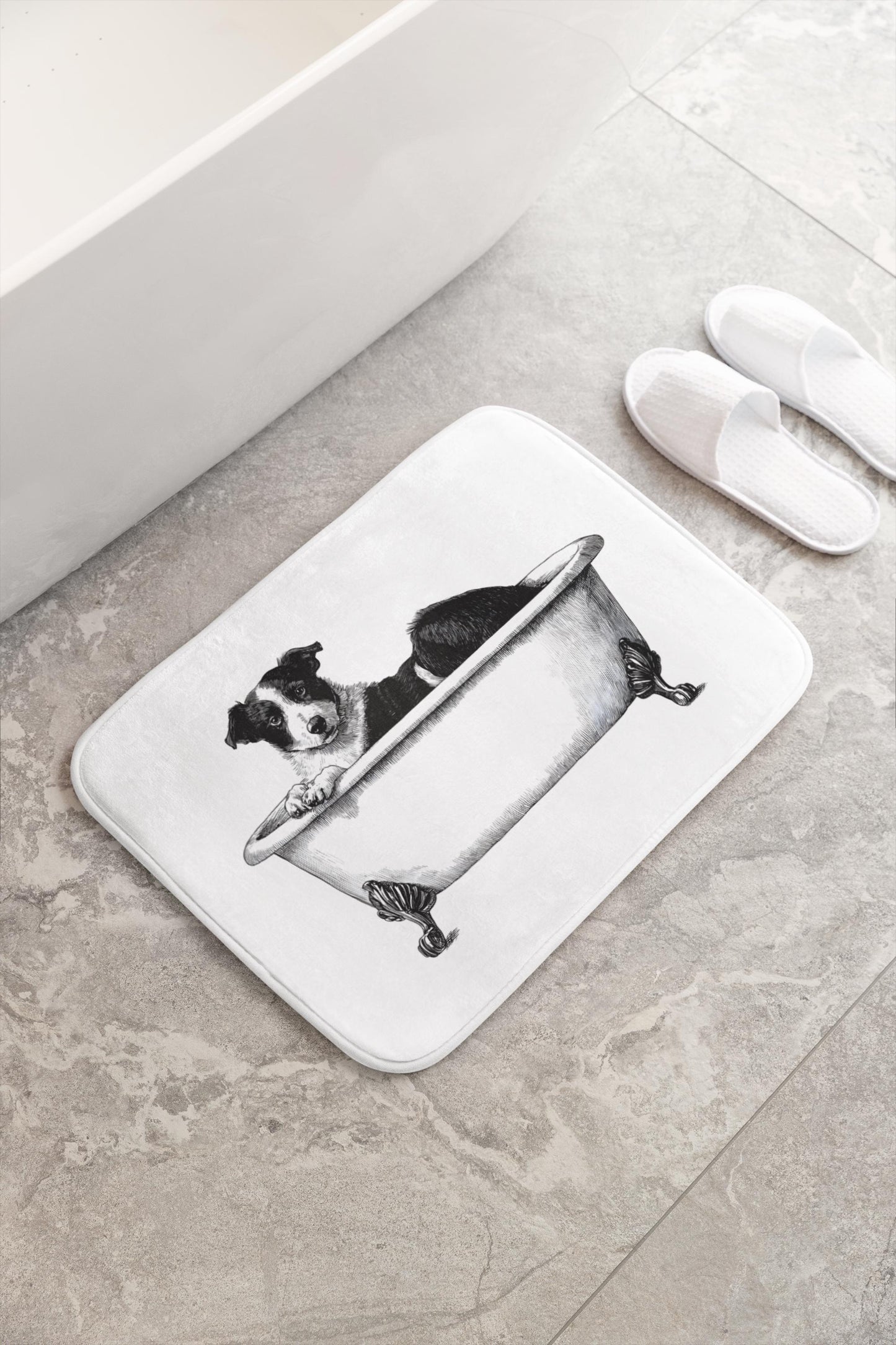 Dog Bath Mat – Black and White Pup Bathroom Rug