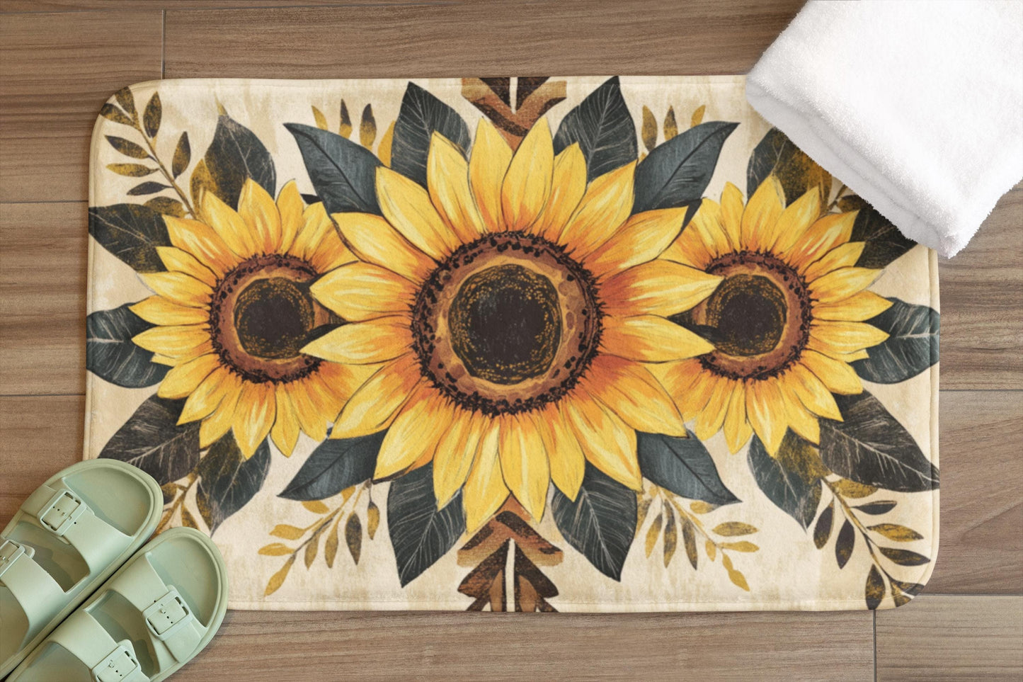 Sunflower Bath Mat – Rustic Farmhouse Bathroom Rug