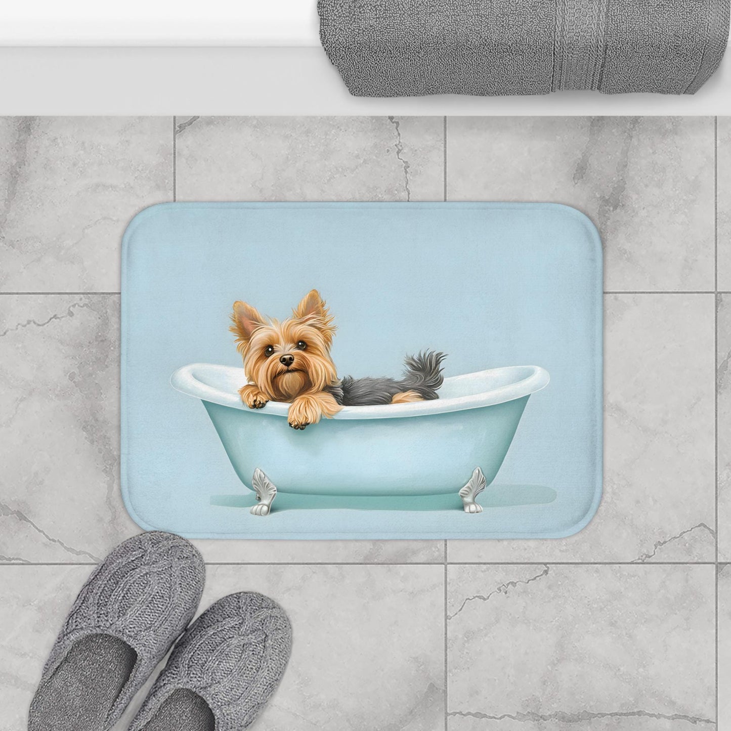 Yorkshire Terrier Bath Mat – Yorkie Bathroom Rug, Cute Dog Decor, Soft Non-Slip