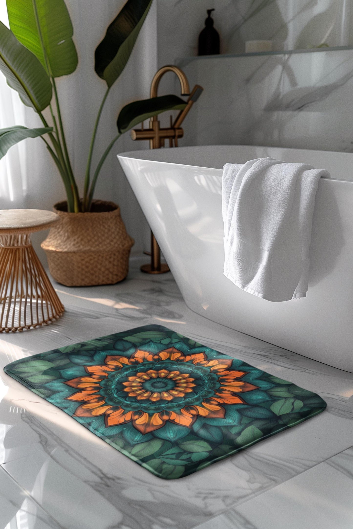 Mandala Bath Mat – Colorful Boho Bathroom Rug