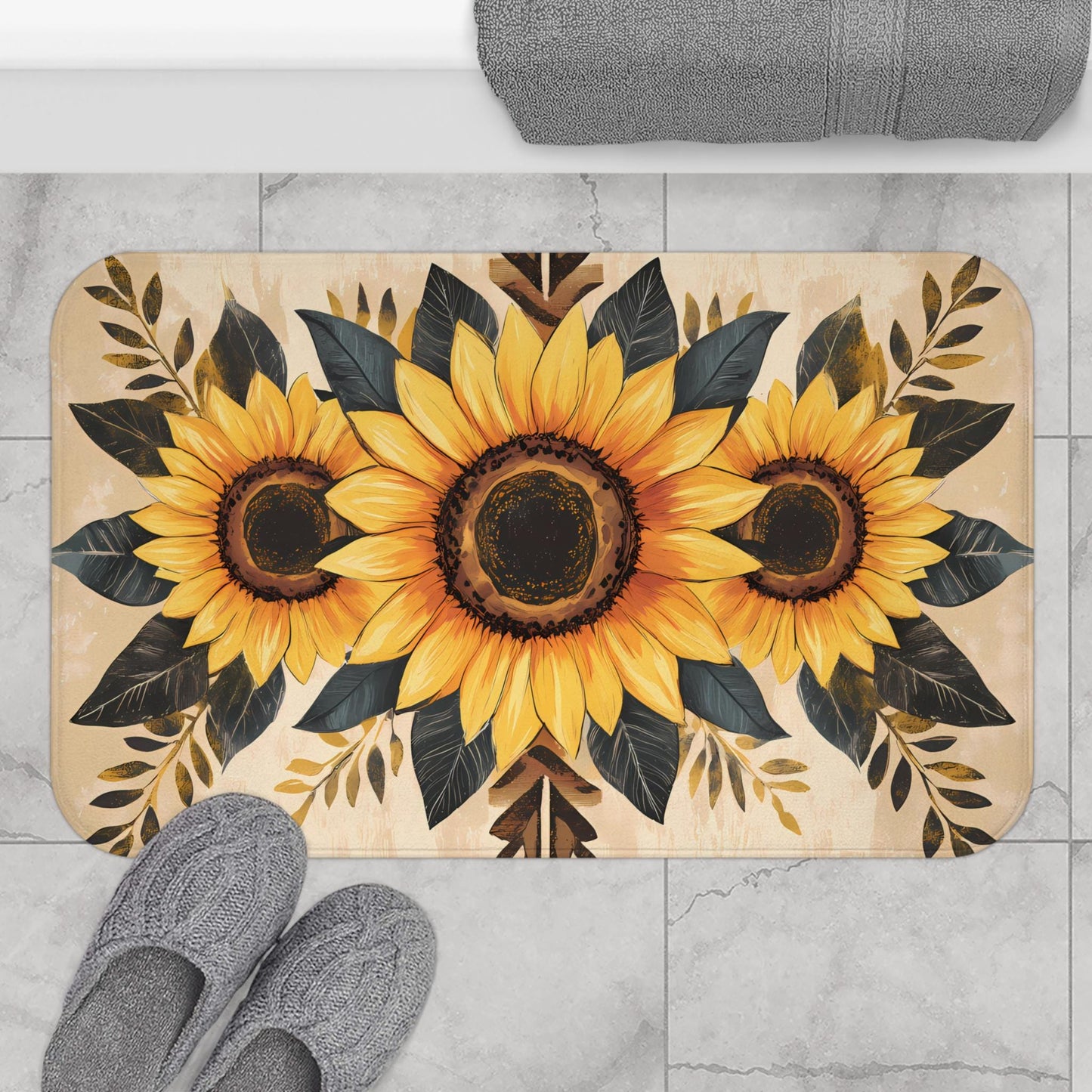 Sunflower Bath Mat – Rustic Farmhouse Bathroom Rug
