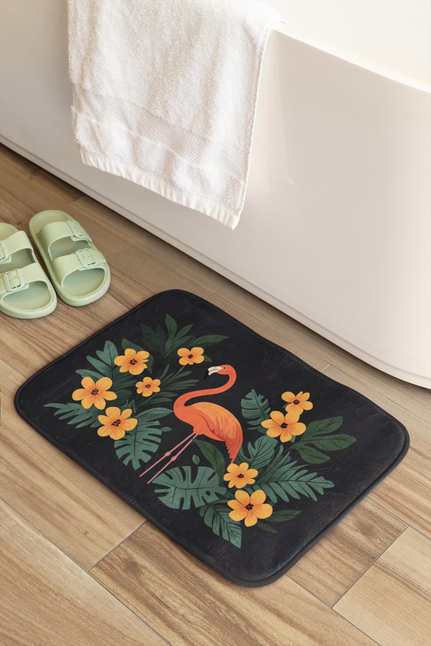 Tropical Flamingo Bath Mat – Pink Jungle Bird Bathroom Rug