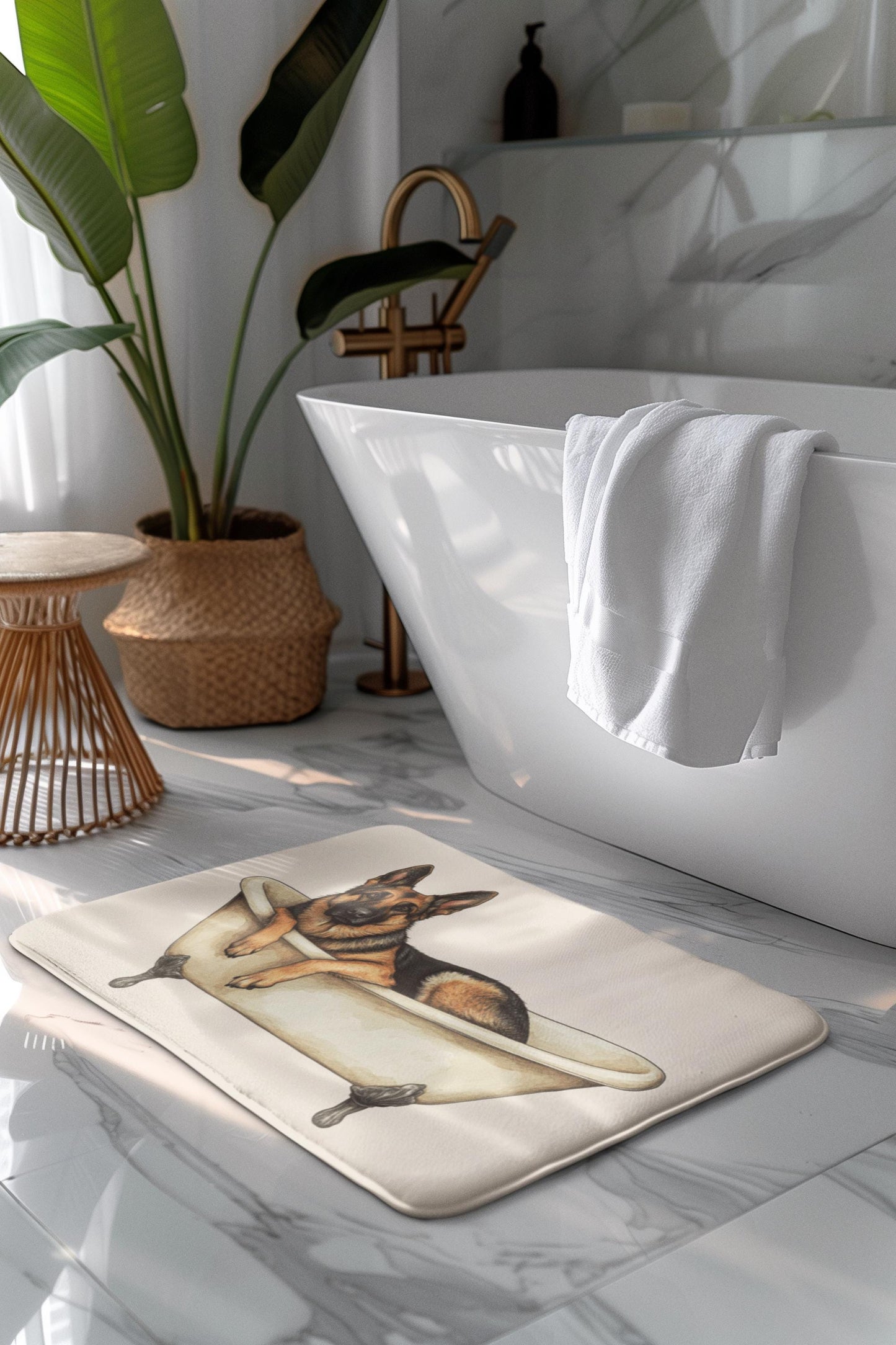 German Shepherd Bath Mat – Cute Dog Bathroom Rug for Pet Owners