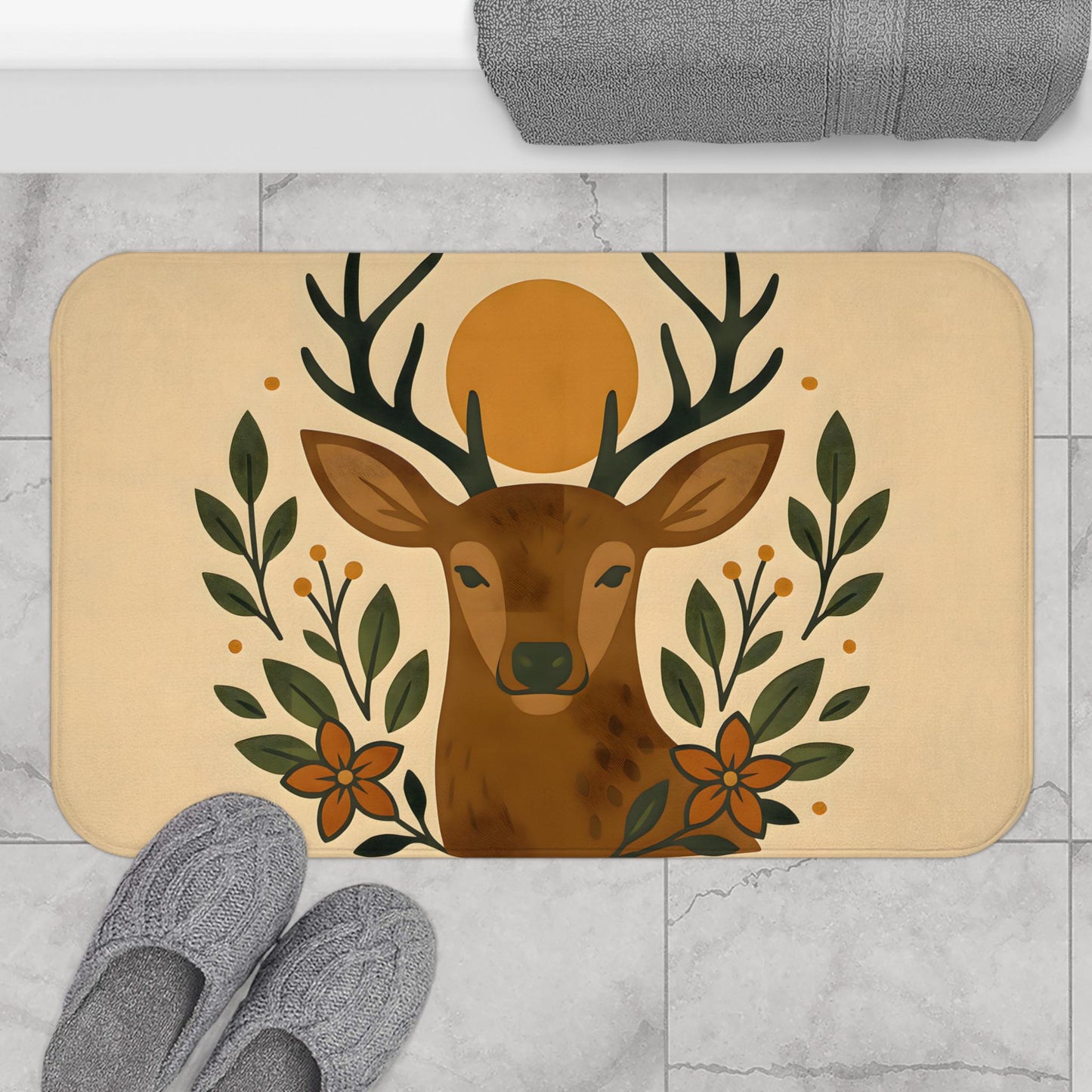 Deer Bath Mat – Rustic Woodland Bathroom Rug with Animal Design