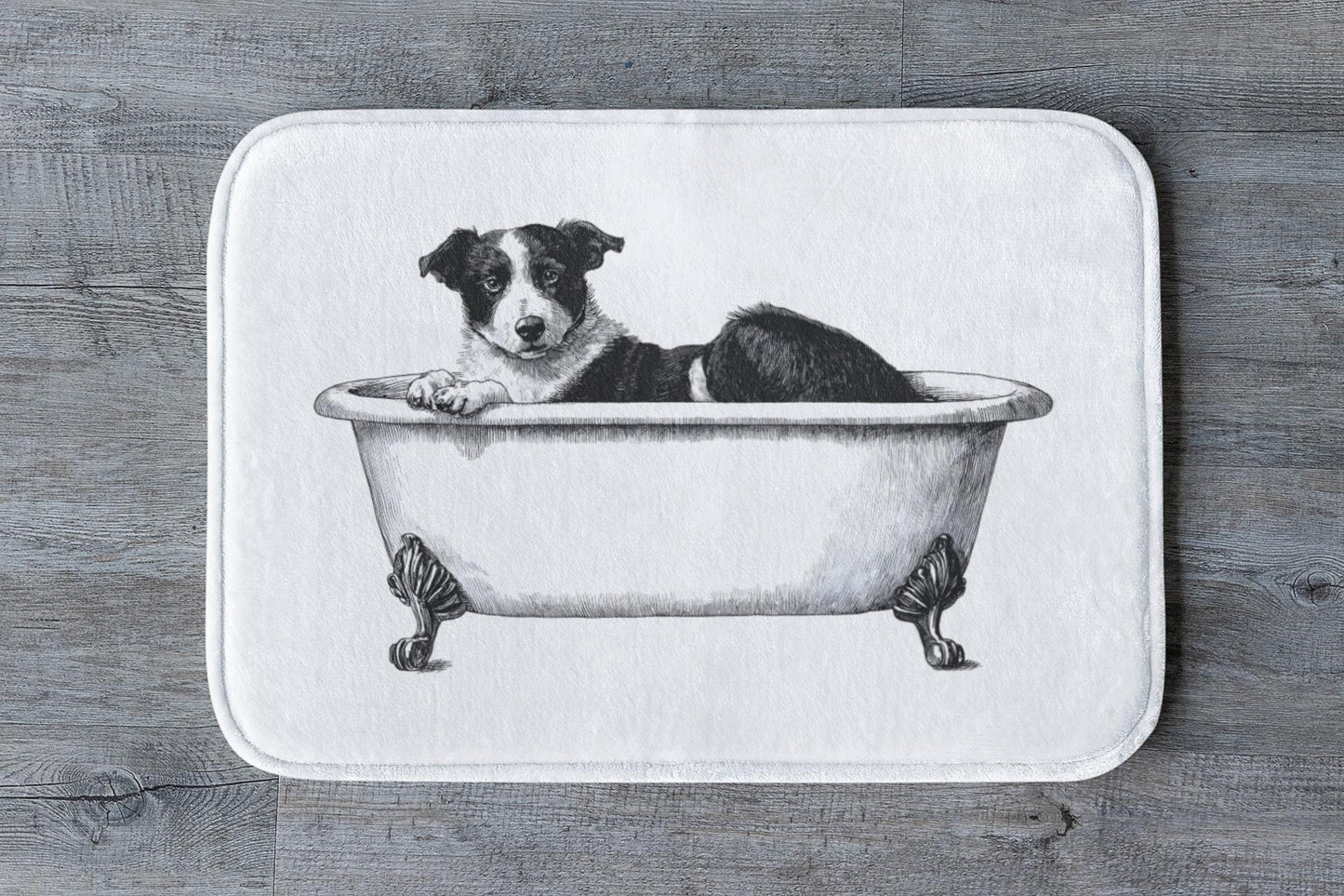 Dog Bath Mat – Black and White Pup Bathroom Rug