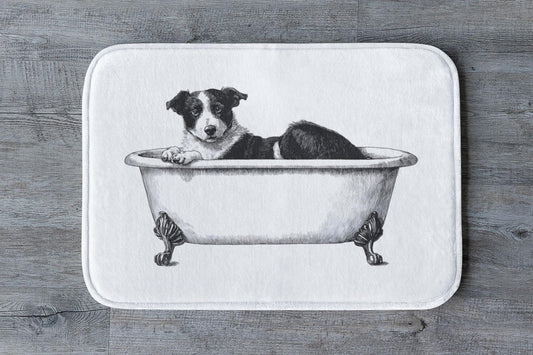 Dog Bath Mat – Black and White Pup Bathroom Rug
