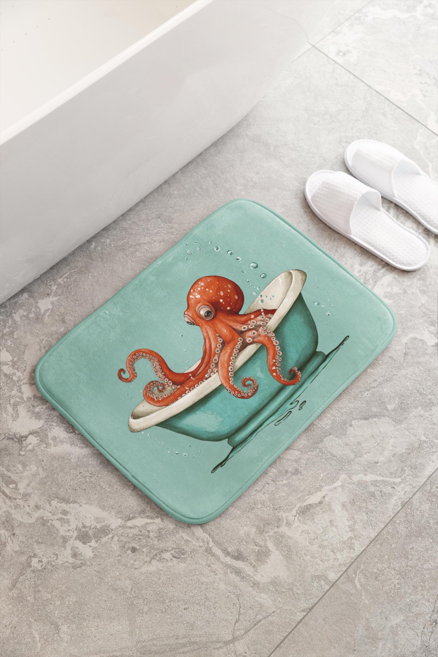 Octopus Bath Mat – Nautical Sea Life Bathroom Rug, Whimsical Coastal Decor