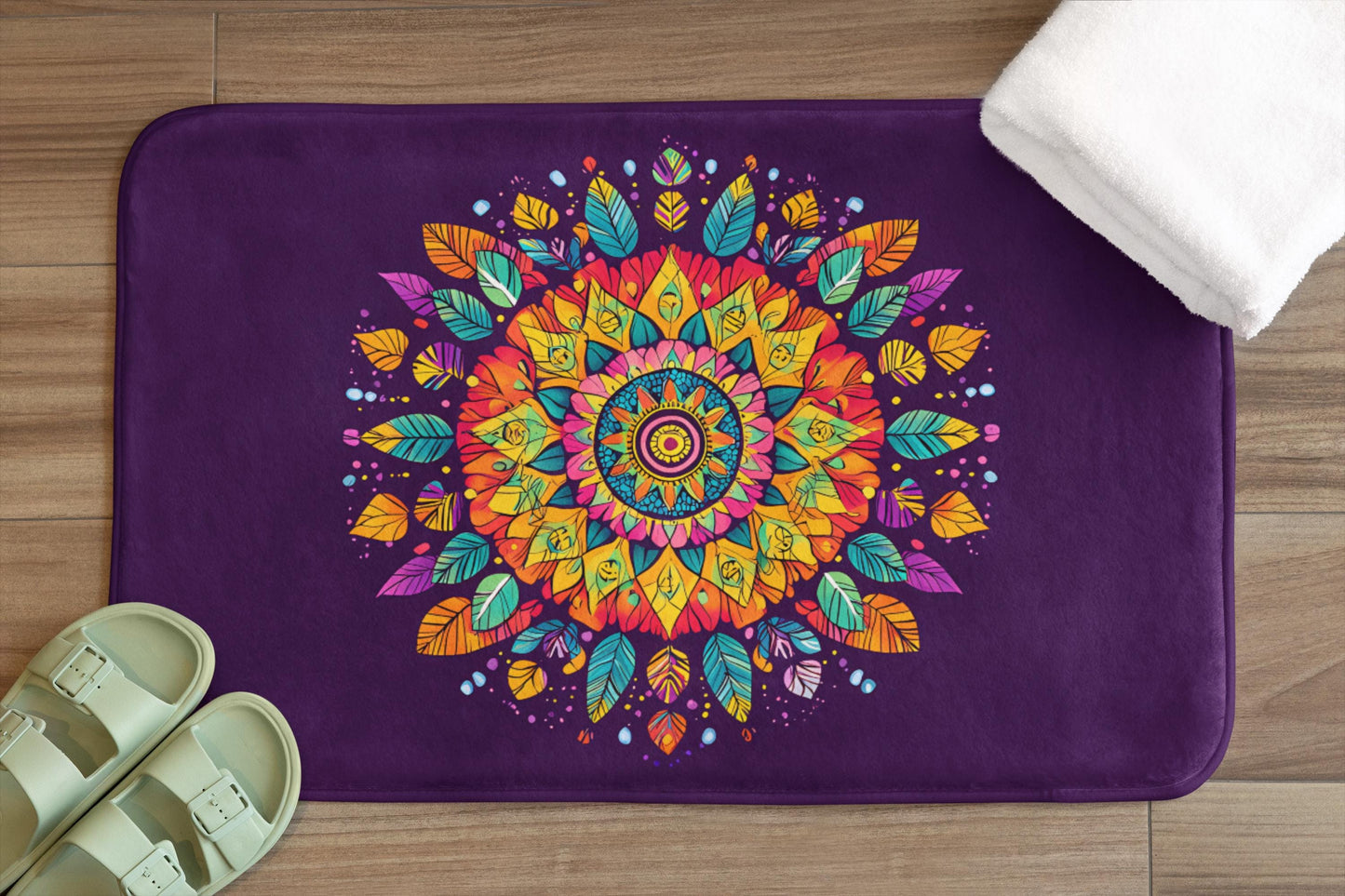 Mandala Bath Mat Colorful Boho Bathroom Decor Non-Slip Soft Rug Art