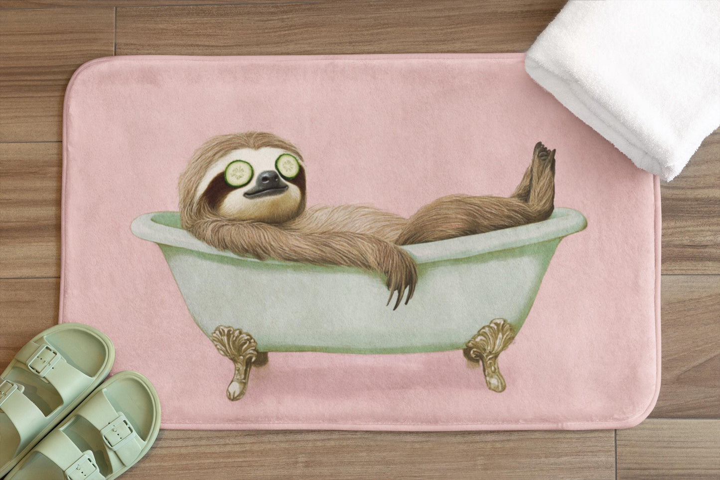 Sloth Bath Mat – Funny Animal Bathroom Rug, Self-Care Whimsical Decor & Gift