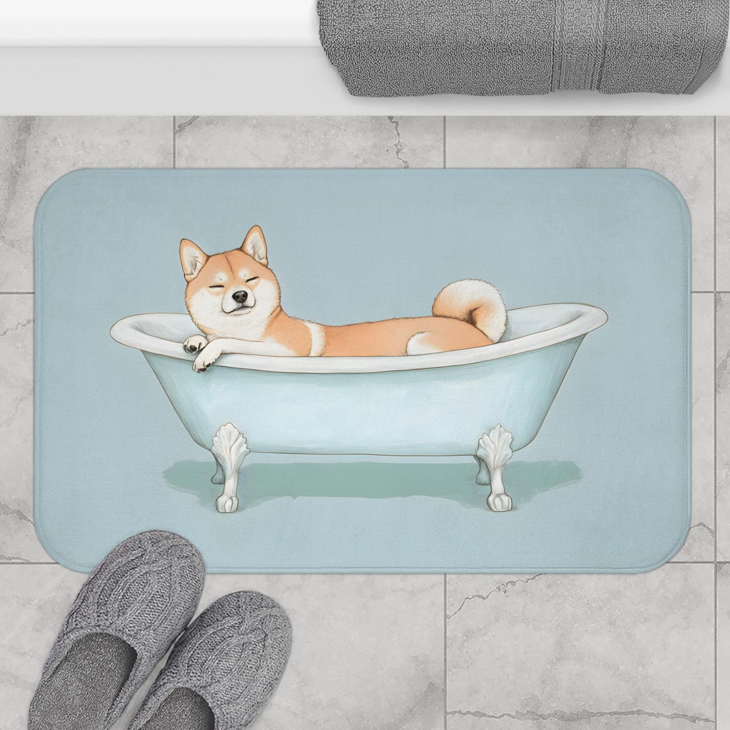 Shiba Inu Bath Mat – Cute Dog Bathroom Rug for Pet Lovers