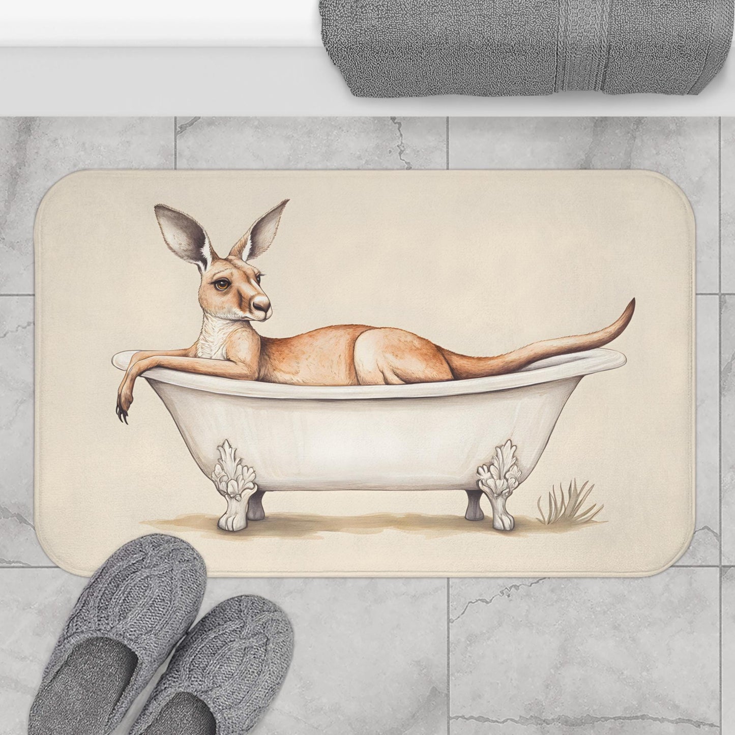 Kangaroo Bath Mat – Australian Animal Bathroom Rug, Cute Decor, Soft Non-Slip