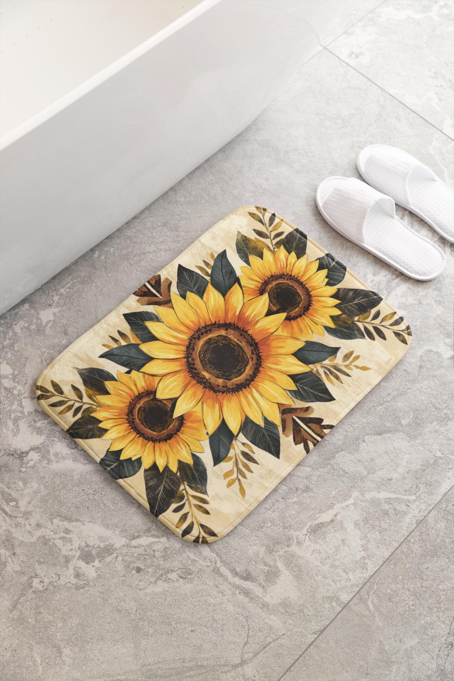 Sunflower Bath Mat – Rustic Farmhouse Bathroom Rug