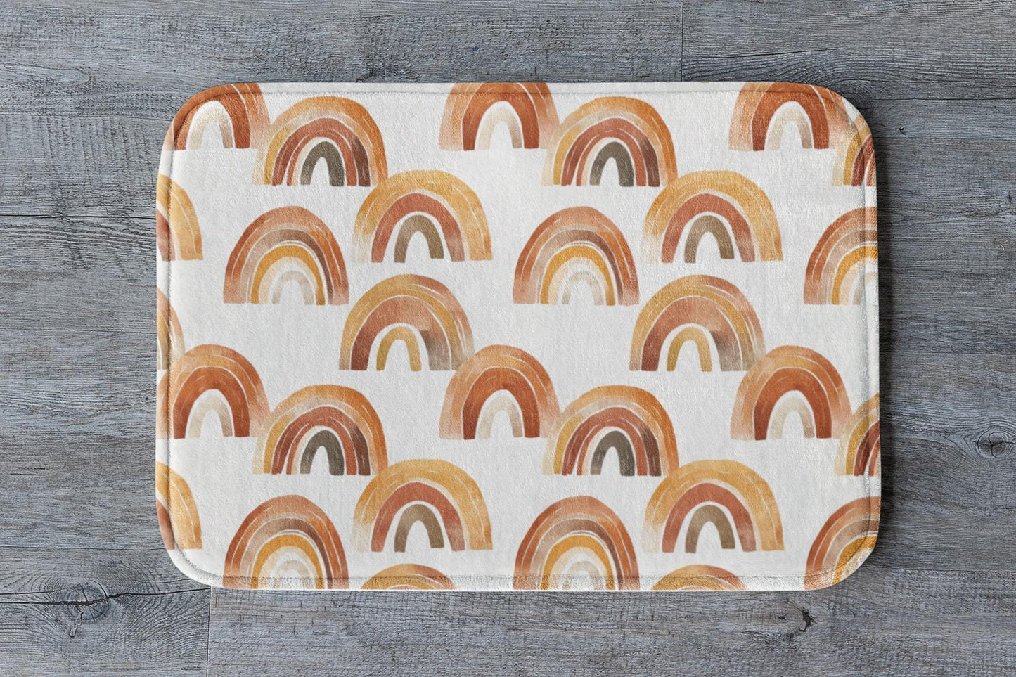 Terracotta Rainbow Bath Mat – Abstract Boho Bathroom Rug