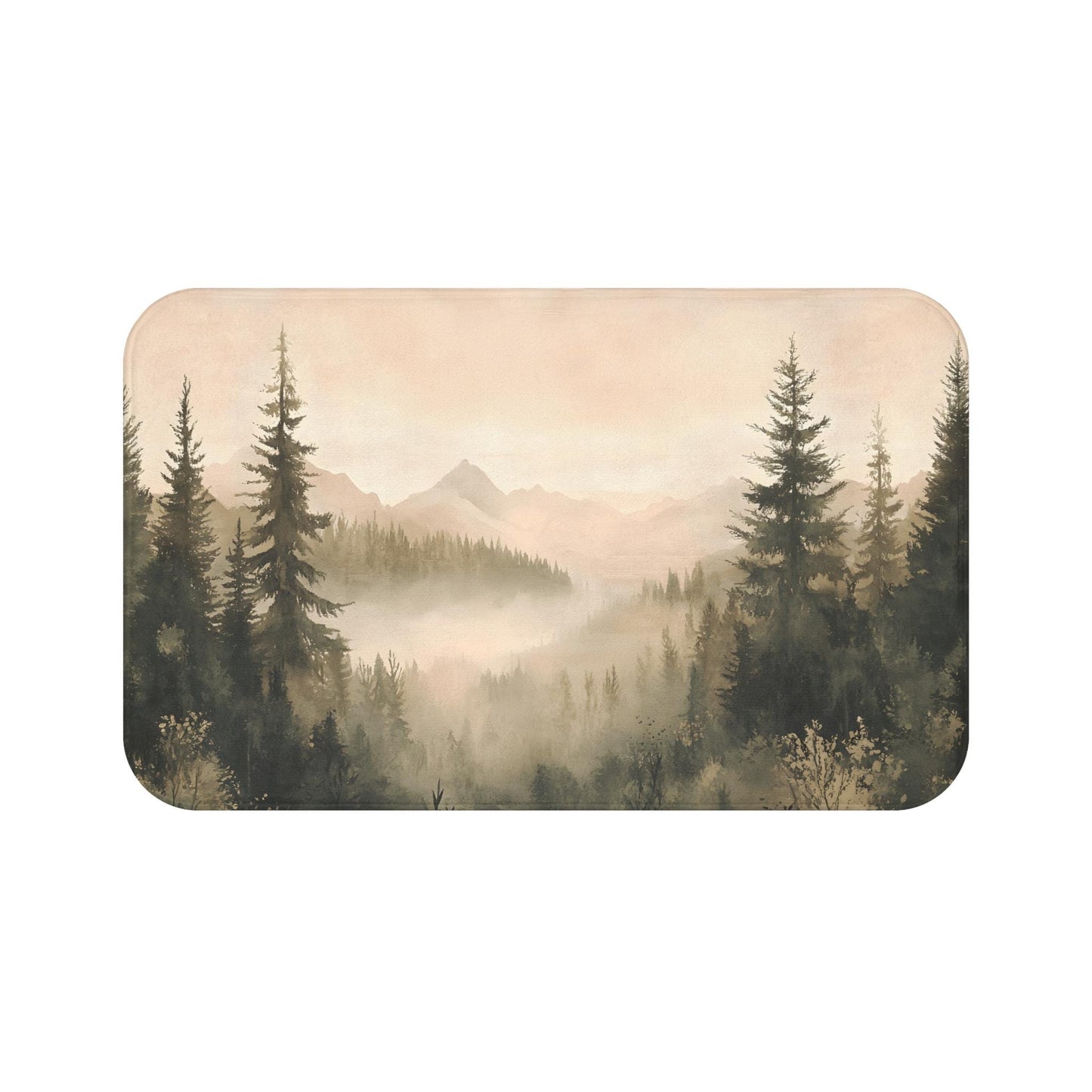Forest Bath Mat – Mountain Landscape Rug, Nature Inspired Decor