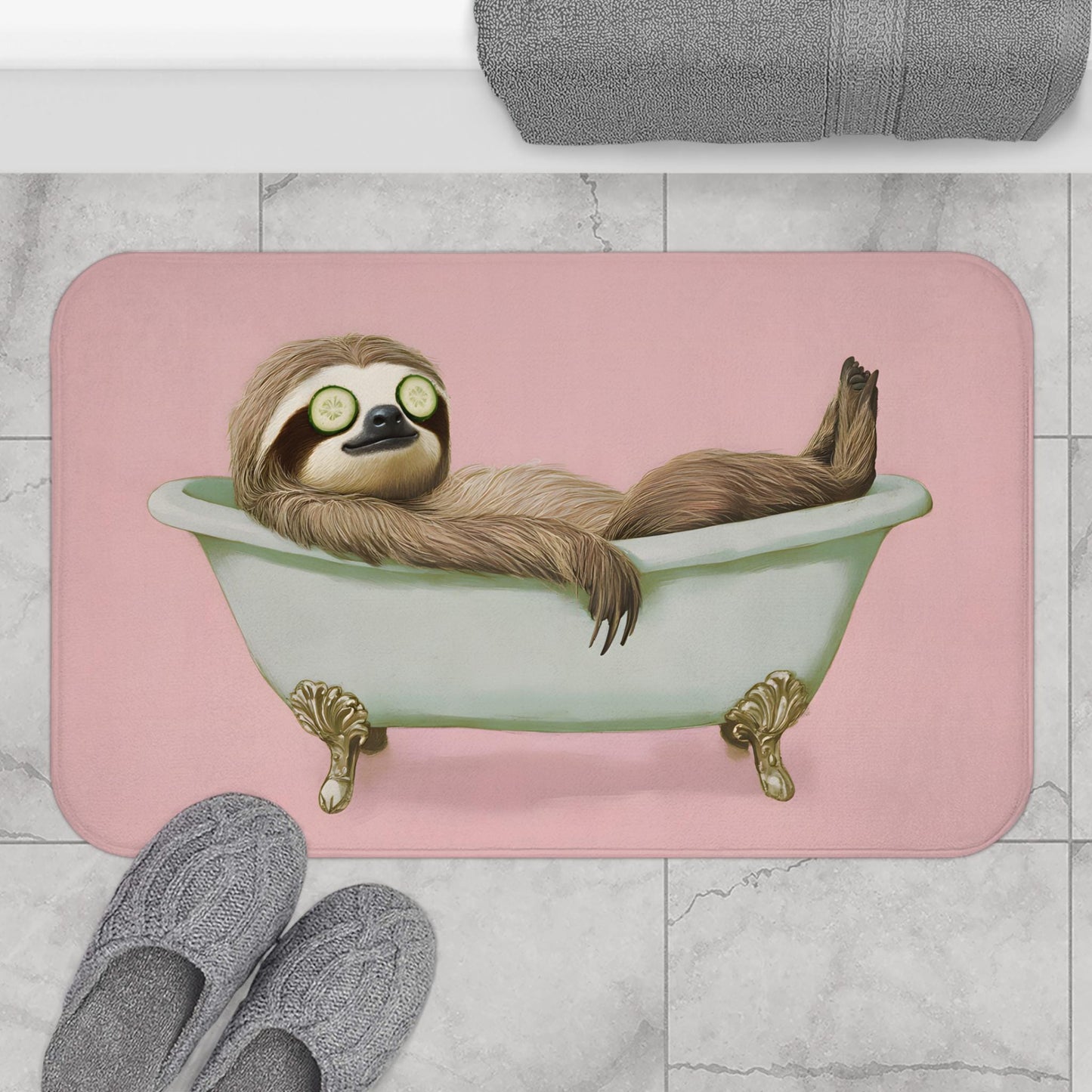 Sloth Bath Mat – Funny Animal Bathroom Rug, Self-Care Whimsical Decor & Gift