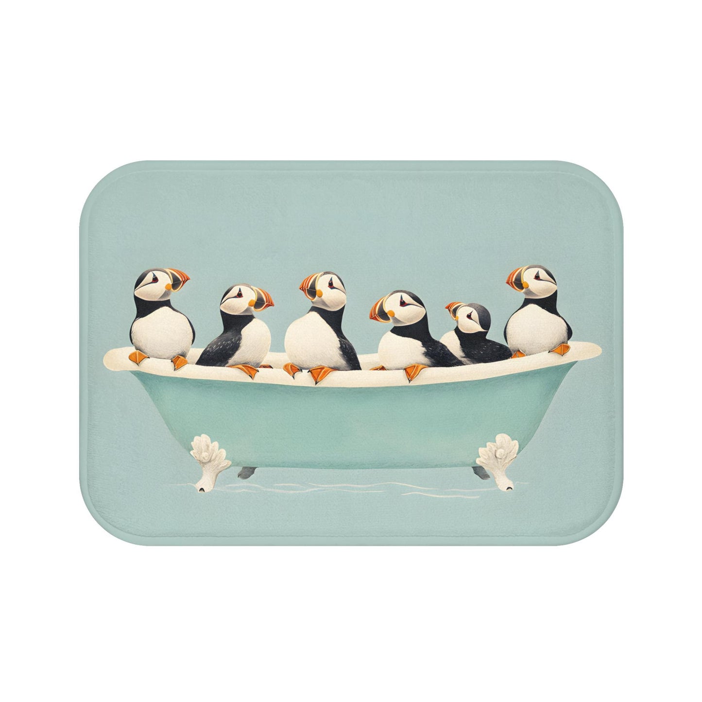 Puffin Bath Mat – Coastal Seabird Bathroom Rug, Ocean Wildlife Decor