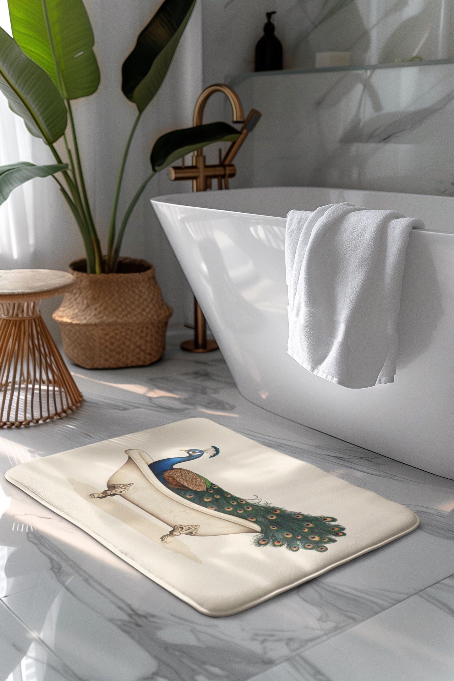 Peacock Bath Mat – Elegant Bird Bathroom Rug