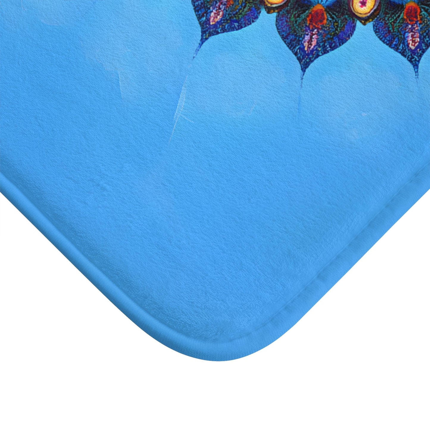 Mandala Bath Mat - Blue Spiritual Bathroom Rug Colorful Boho Decor