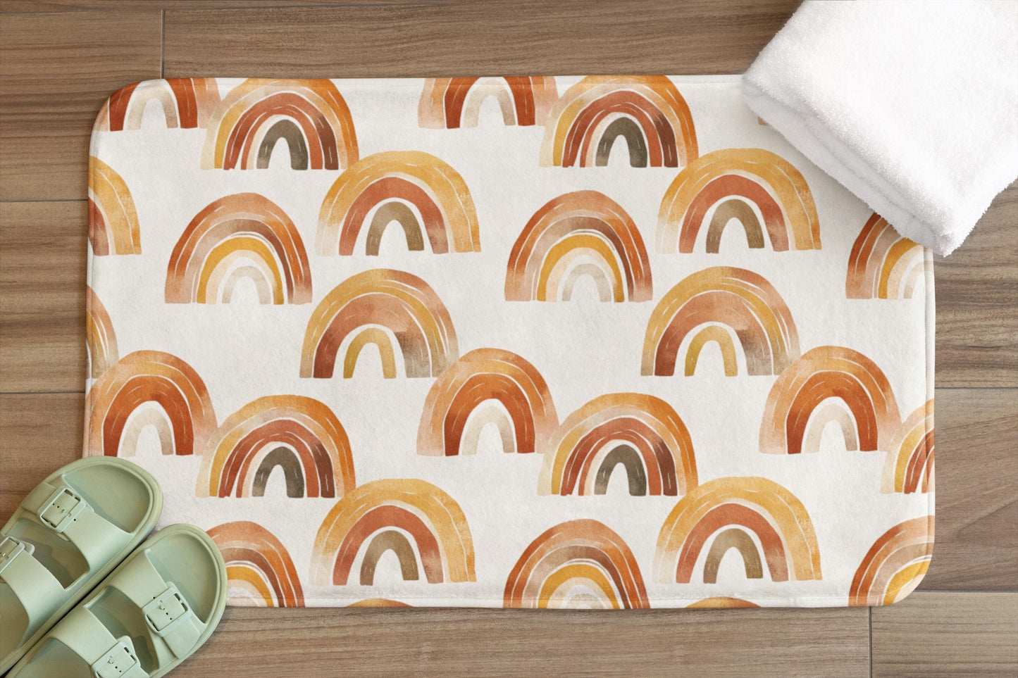 Terracotta Rainbow Bath Mat – Abstract Boho Bathroom Rug