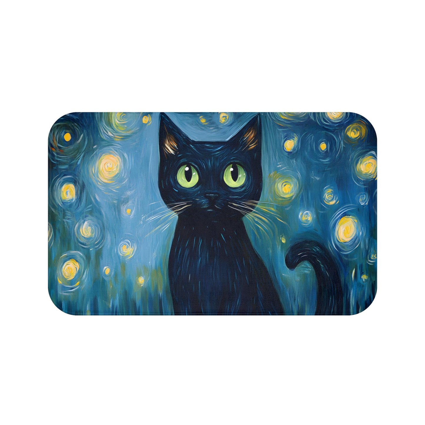 Black Cat Bath Mat – Starry Night Bathroom Rug