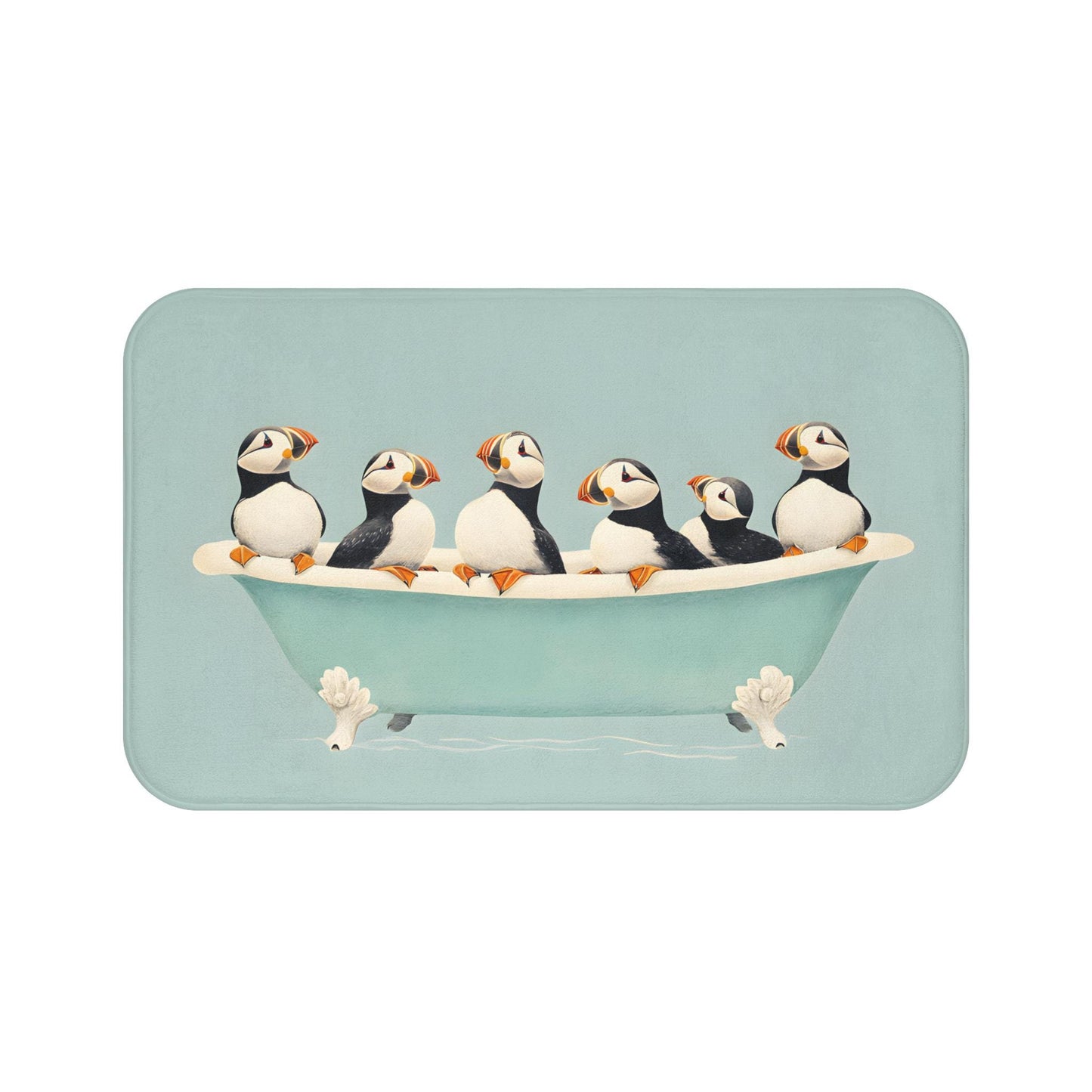 Puffin Bath Mat – Coastal Seabird Bathroom Rug, Ocean Wildlife Decor