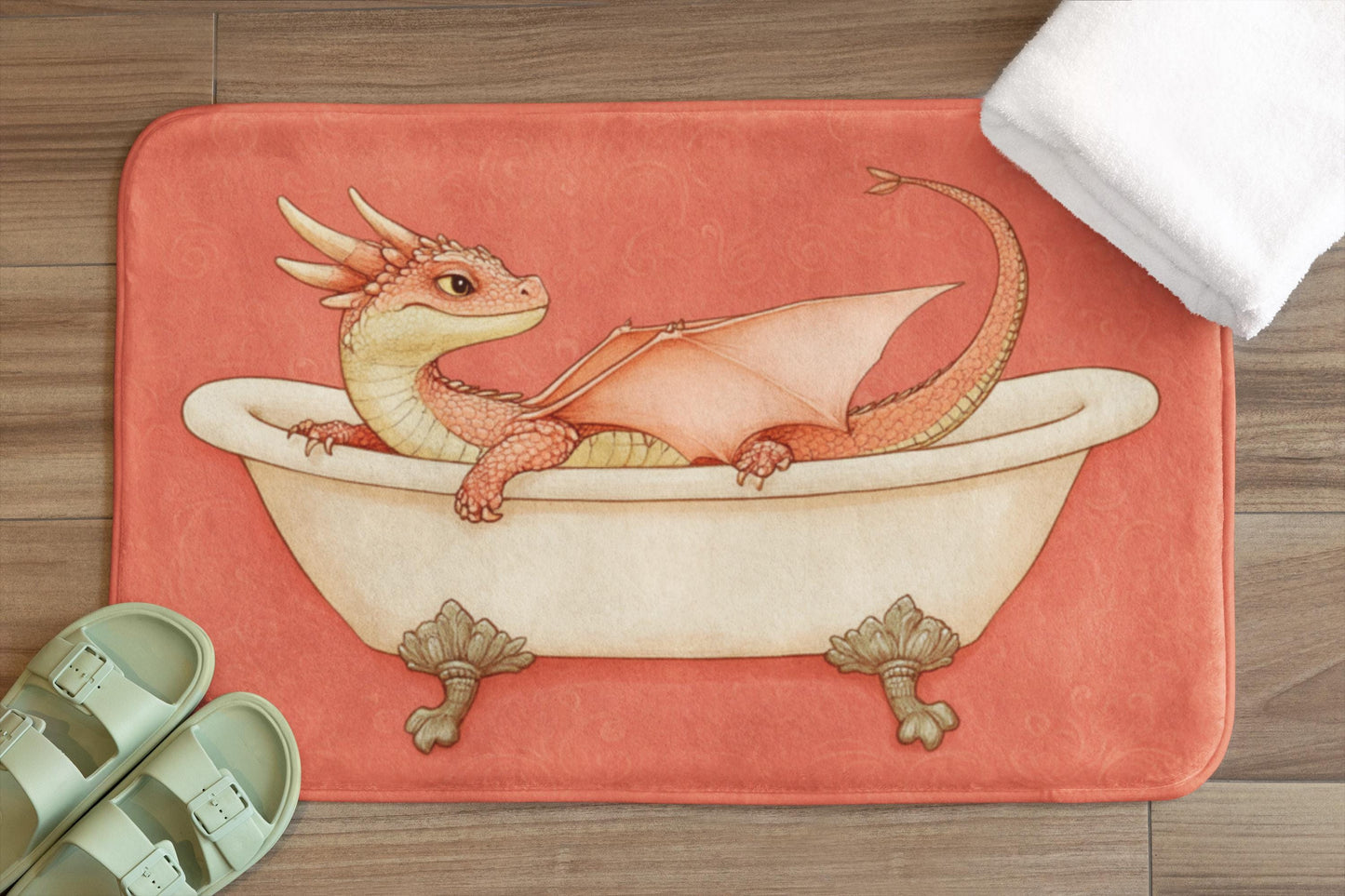 Dragon Bath Mat – Mythical Creature Bathroom Rug, Fantasy Decor