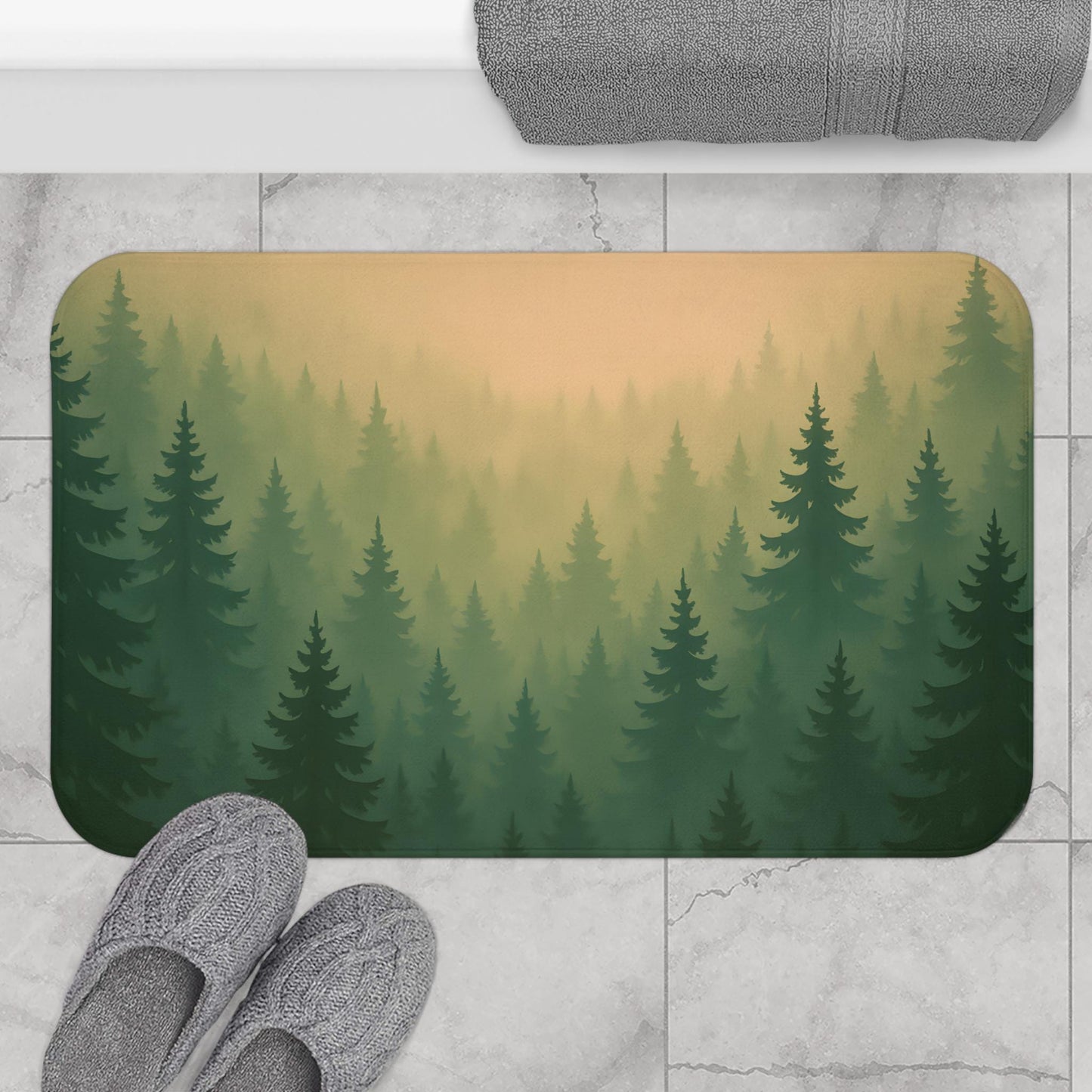 Woodland Bath Mat – Green Forest Bathroom Rug