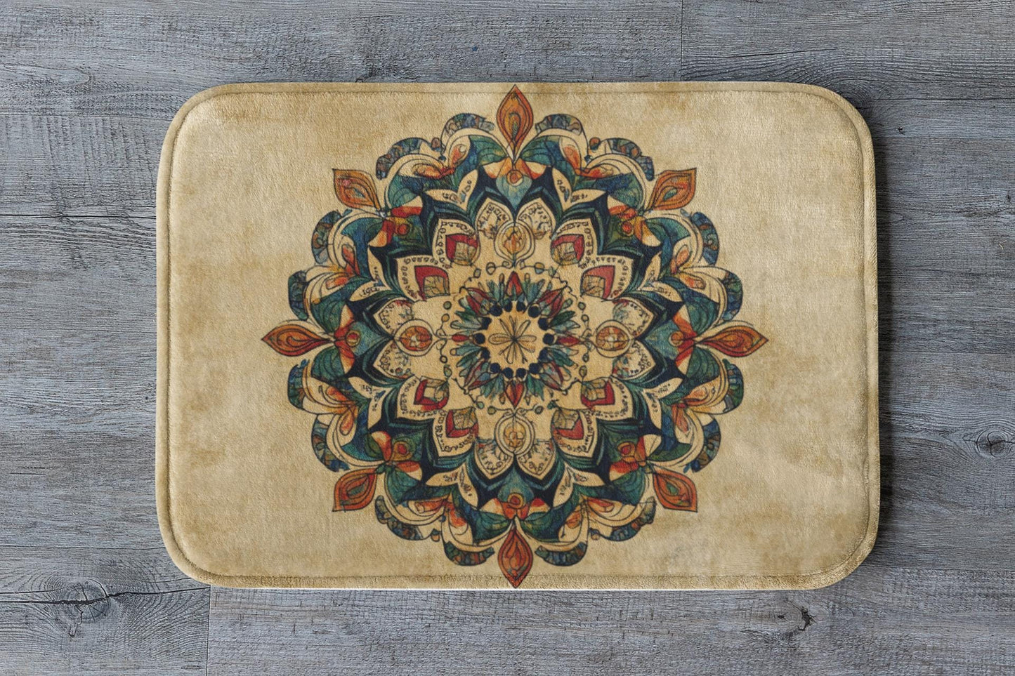 Mandala Bath Mat – Colorful Boho Spiritual Rug, Artistic Bathroom Accent