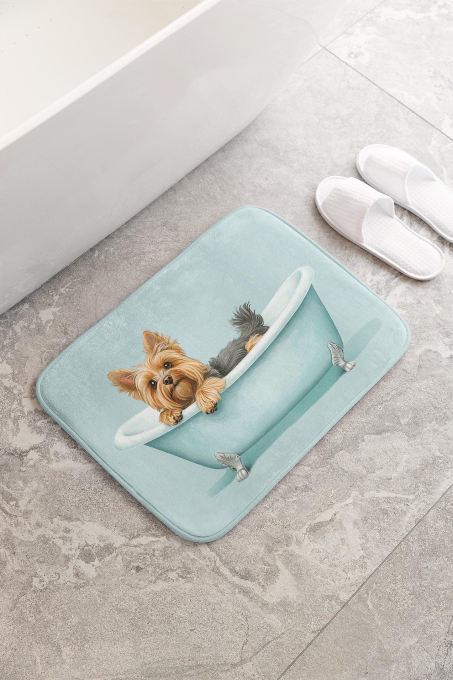 Yorkshire Terrier Bath Mat – Yorkie Bathroom Rug, Cute Dog Decor, Soft Non-Slip