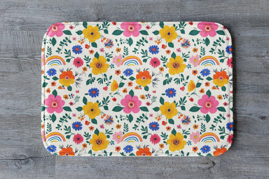Floral Rainbow Bath Mat – Colorful Boho Bathroom Rug