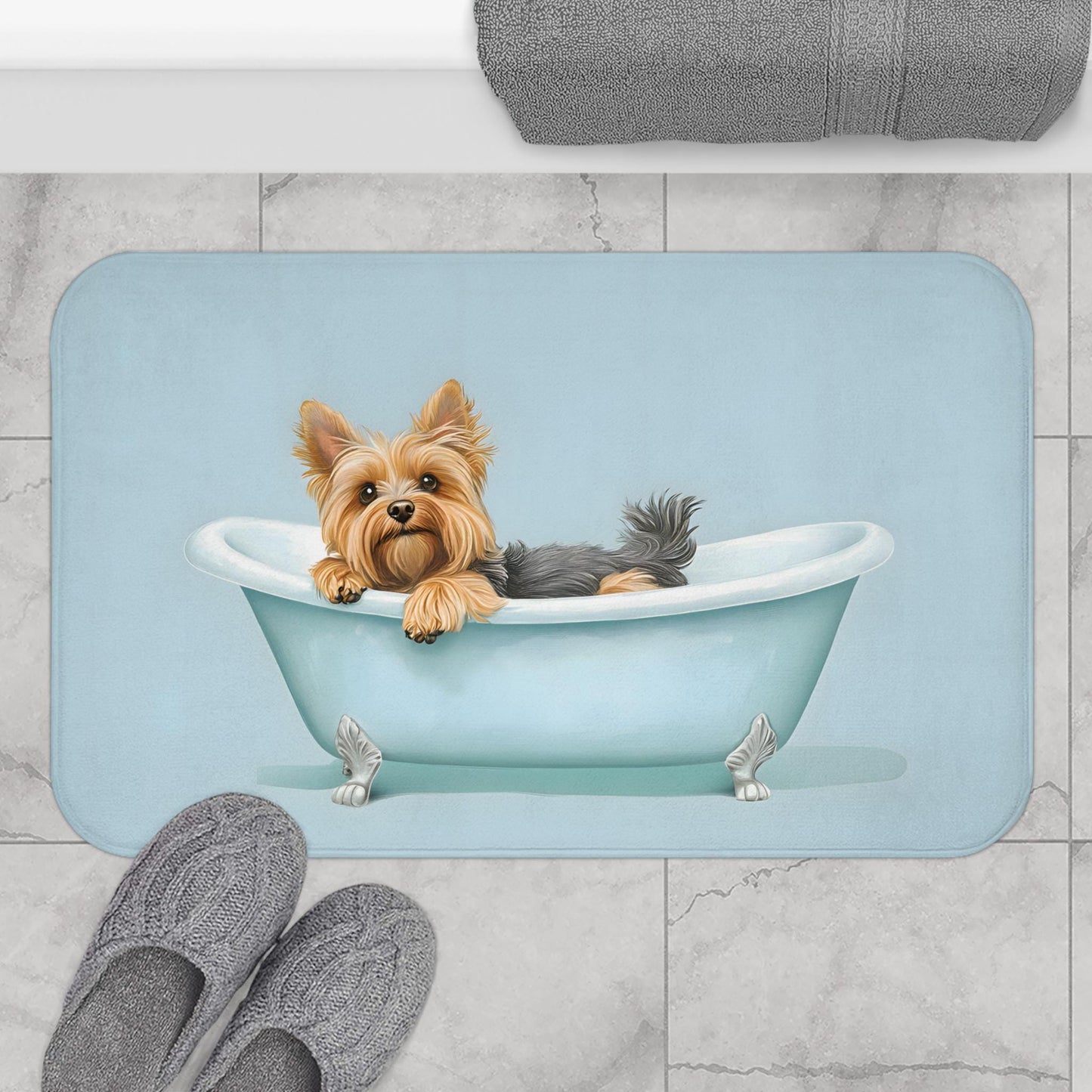 Yorkshire Terrier Bath Mat – Yorkie Bathroom Rug, Cute Dog Decor, Soft Non-Slip