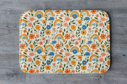 Floral Rainbow Bath Mat – Boho Botanical Bathroom Rug