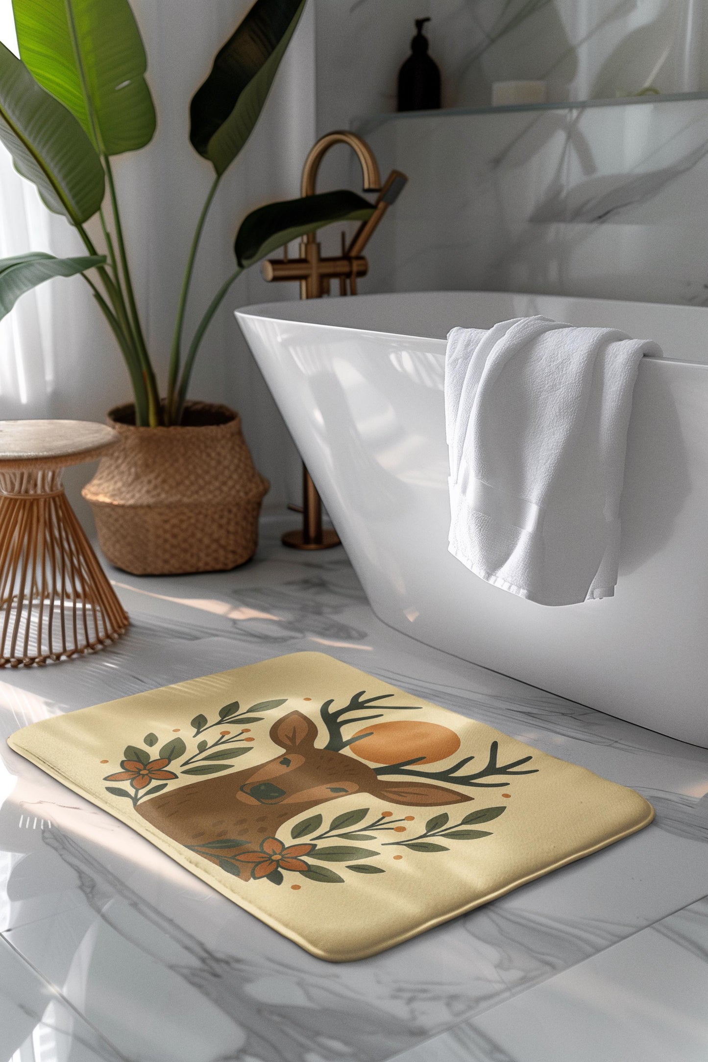Deer Bath Mat – Rustic Woodland Bathroom Rug with Animal Design