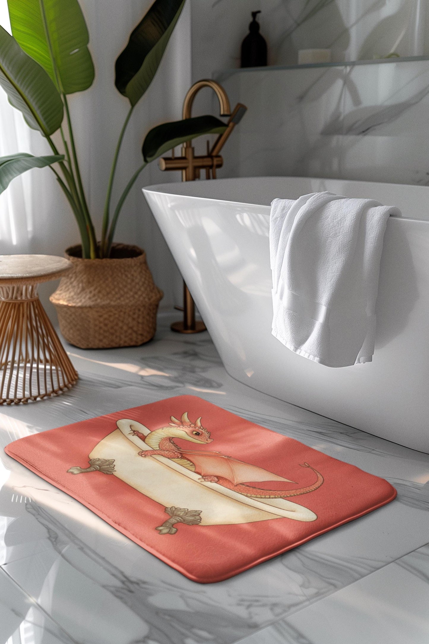 Dragon Bath Mat – Mythical Creature Bathroom Rug, Fantasy Decor