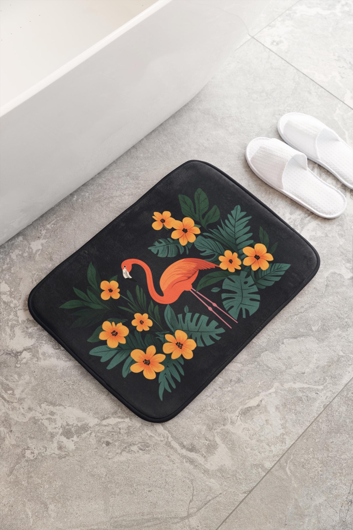Tropical Flamingo Bath Mat – Pink Jungle Bird Bathroom Rug