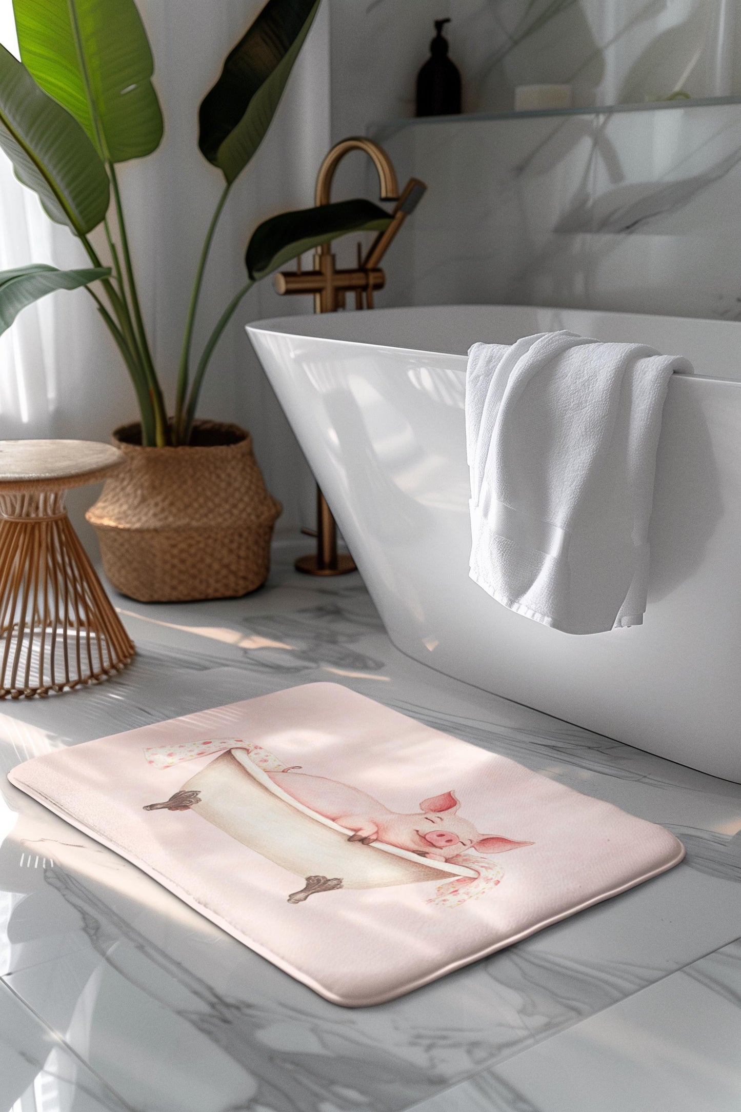 Pig Bath Mat – Cute Pink Farm Animal Bathroom Rug