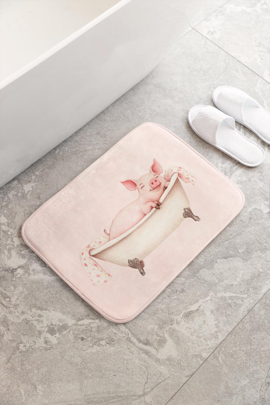 Pig Bath Mat – Cute Pink Farm Animal Bathroom Rug