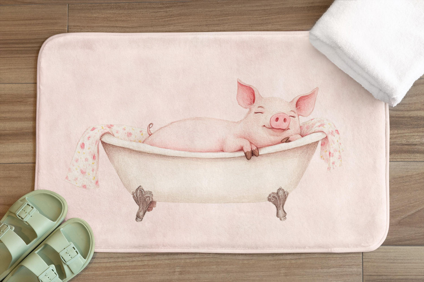 Pig Bath Mat – Cute Pink Farm Animal Bathroom Rug